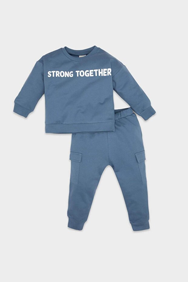 Baby Boy Printed Soft Furry Cotton Sweatshirt Tracksuit Bottom Top Set D6252A5Ns
