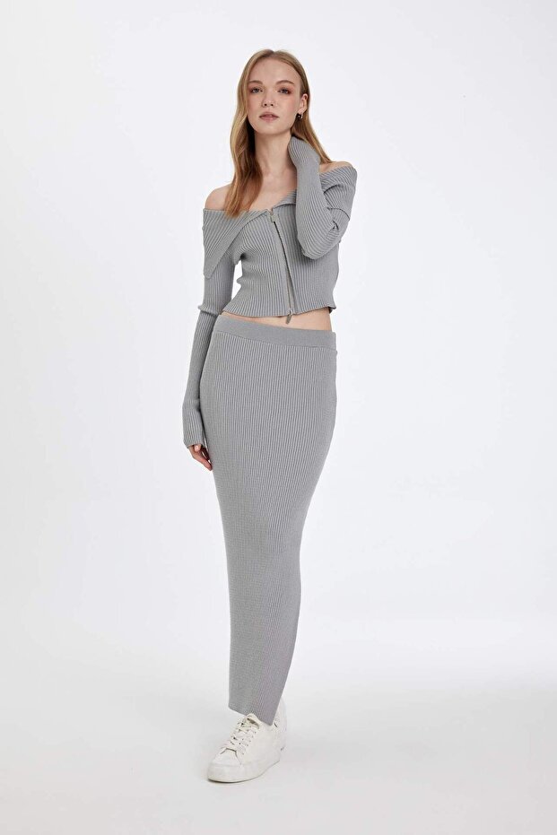 Slim Fit elastischer Bund, Basic-Schlitz-Maxi-Strickrock D5390AX24AU - 4
