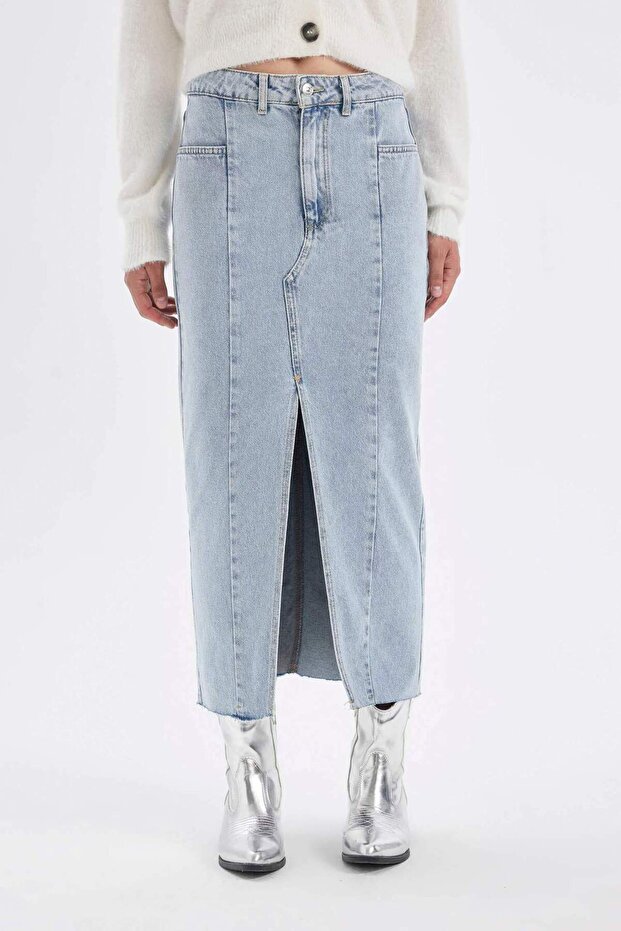 Fashion Fit Slit Long Jean Skirt D4419AX24AU