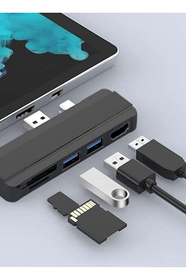 موزع USB 3.0 لجهاز Surface Pro مع منفذ HDMI، ومحول ثلاثي المنافذ، وقارئ بطاقات SD لأجهزة Pro 4/5/6