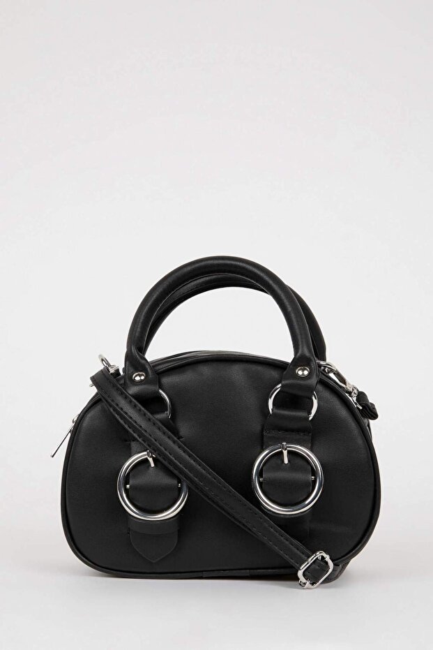 Women's Long Strap Buckle Detail Faux Leather Shoulder Bag D5426Axns