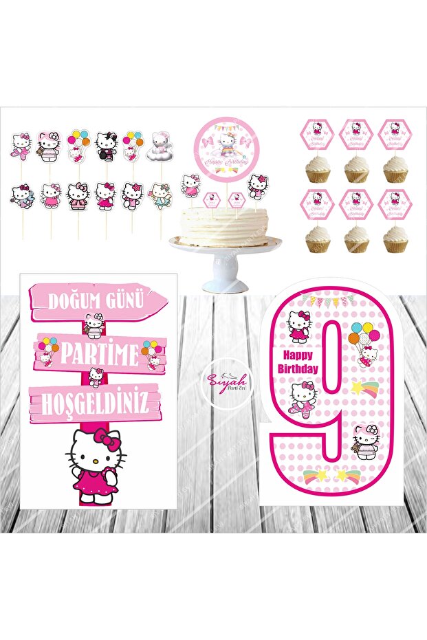 Hello Kitty 9 Years Old Birthday Cake Decoration Table Model Set