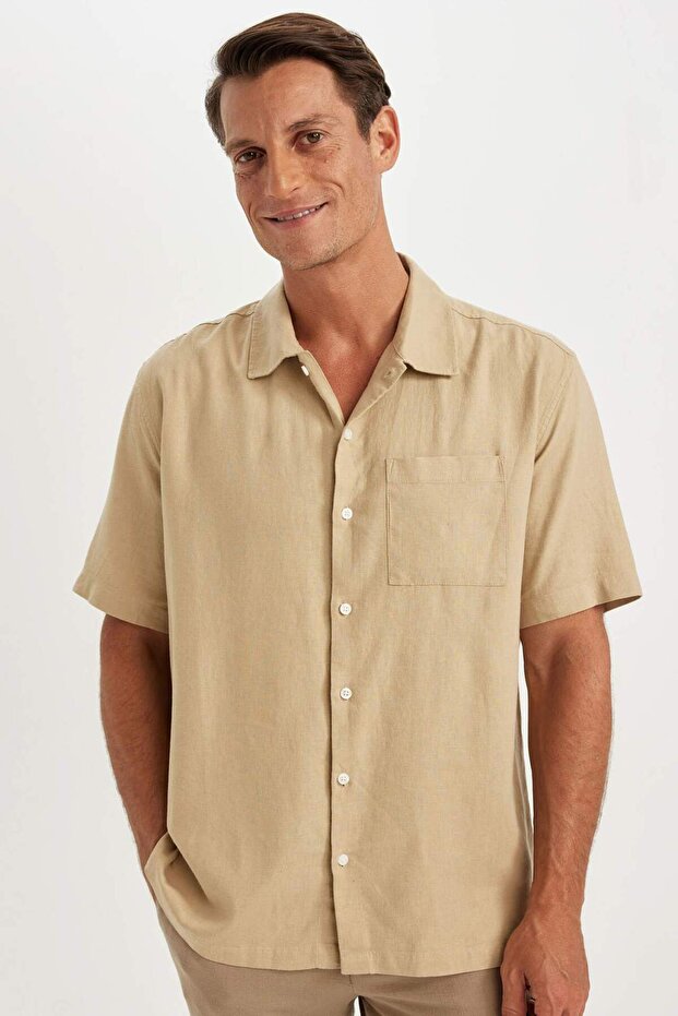 Summer Polo - Linen Blended Basic Plain Short Sleeve Shirt Relax Fit C1110Ax24Sm