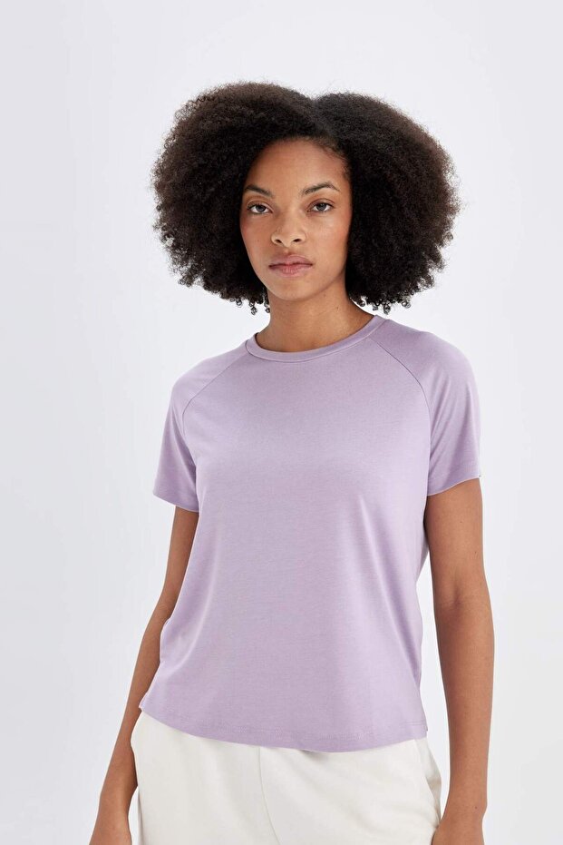 Defactofit Crop Crew Neck Sportsman Modal Short Sleeve T-Shirt D1280Ax24Hs