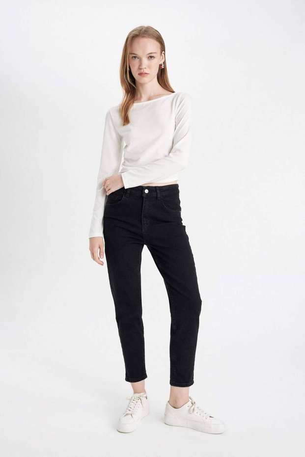 Comfort Mom High Waist Comfortable Fit Lightweight Narrow Leg Ankle Length Jean Pants D4305Ax24Au