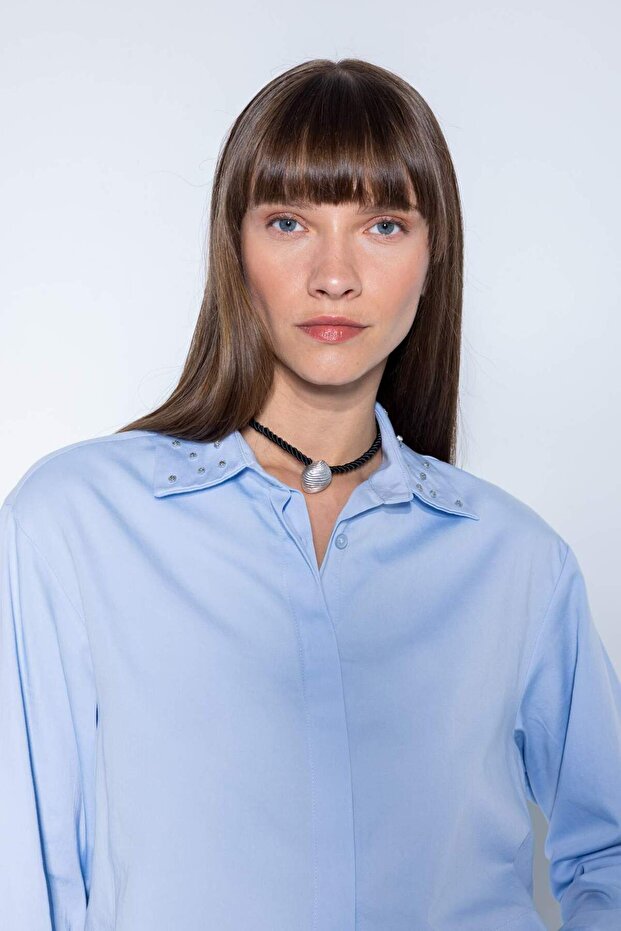 Crop Basıc Düğmeli Dokuma Gömlek D4617AX24AU - 3