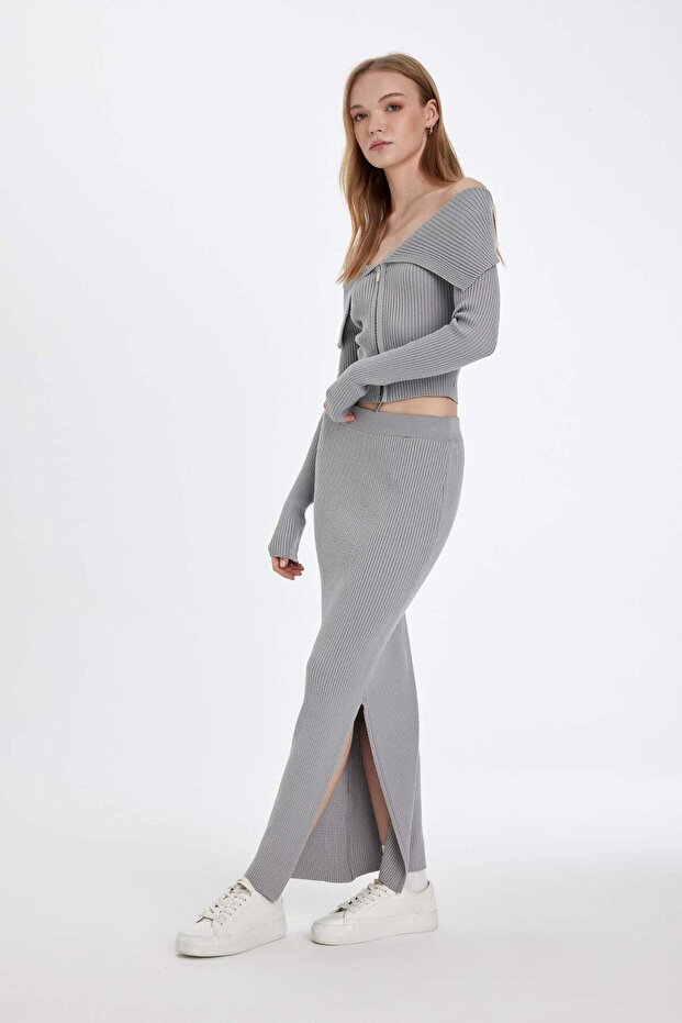 Slim Fit elastischer Bund, Basic-Schlitz-Maxi-Strickrock D5390AX24AU - 3