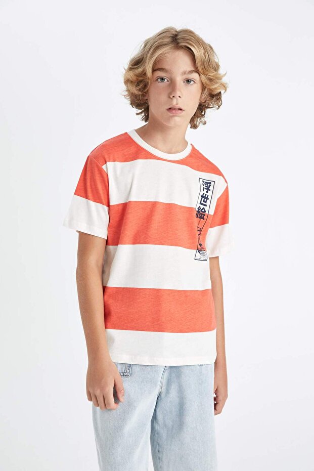 Crew Neck Striped Short Sleeve T-Shirt Boys D2417A824Hs
