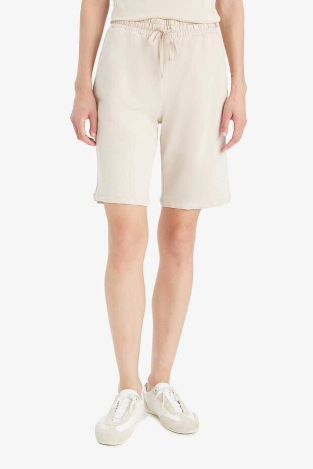 100% Cotton Elastic Waist Bermuda Shorts N7439Az24Hs