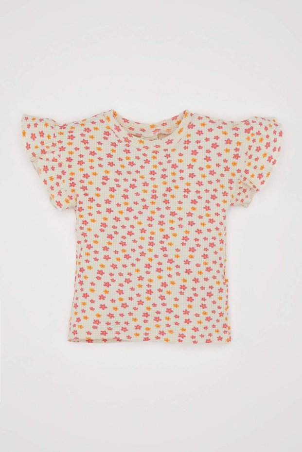 Crew Neck Floral Waffle Short Sleeve T-Shirt Baby Girl D4340A524Sm
