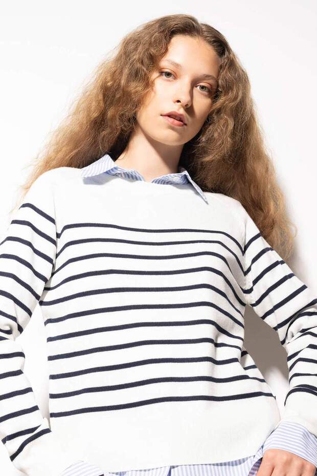 Regular Fit Soft Textured Crew Neck Striped Knitwear Sweater Z1317Az24Wn