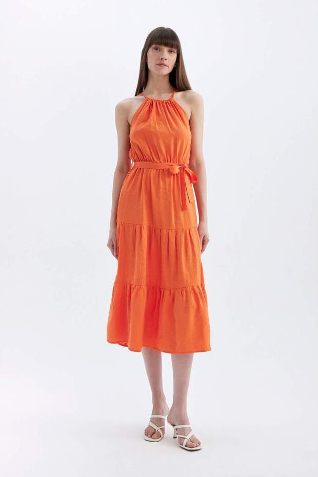 Sleeveless Midi Dress with Halter Neckline Belt C4481Ax24Hs