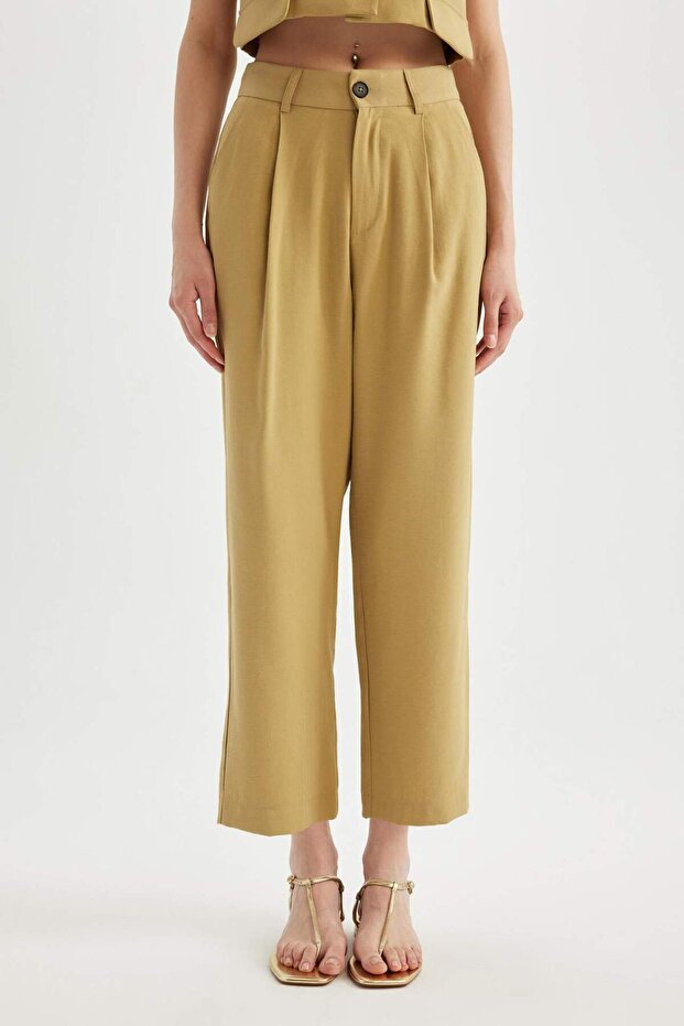 Tapered Fit Pocketed High Waist Short Leg Trousers D1201Ax24Sm