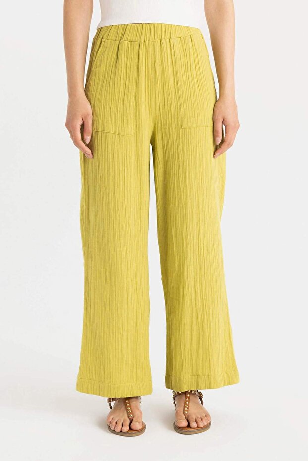 Wide Leg Muslin Trousers Basic Plain Wide Wide-Leg Pocketed C6492Ax24Sm