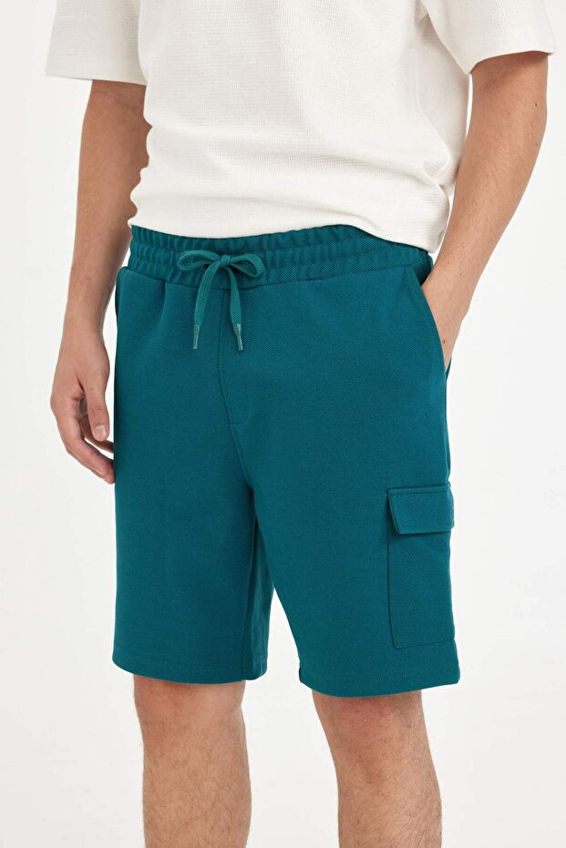 Regular Fit Düz Paça Kargo Cepli Basic Düz Şort B8796AX24SM - 7