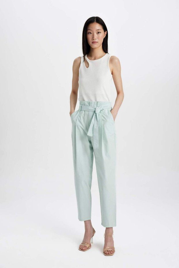 Gabardine Trousers with Paperbag Pocket High Waist Short Leg Ankle Length C7534Ax24Sm