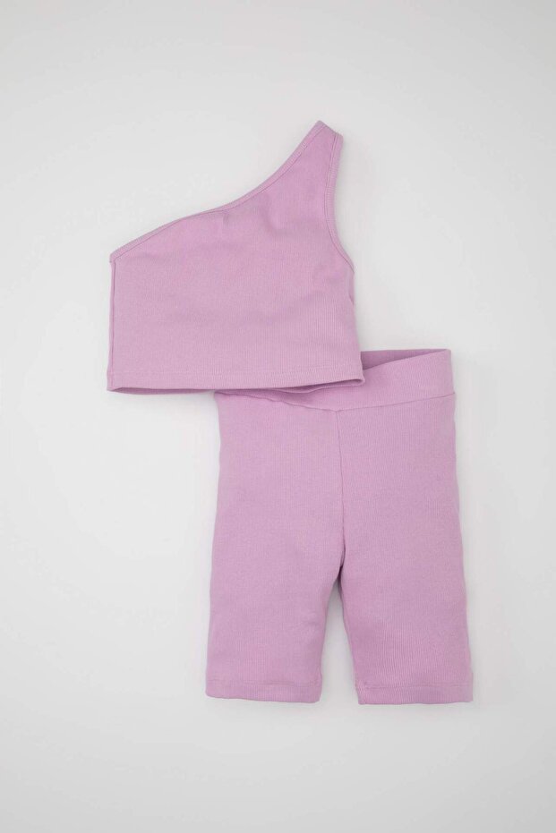Girls' 2-Piece Set Ribbed Camisole One Shoulder Blouse Leggings D0179A824Hs