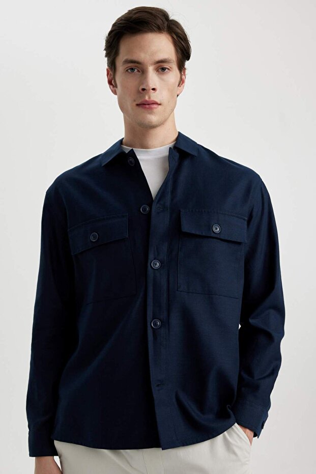 Ultra Soft Relax Fit Polo Collar Pocket Detailed Shirt Jacket B3903Ax24Sp