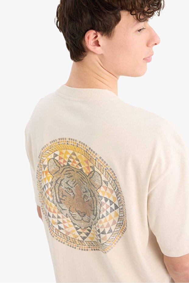 100% Cotton Oversize Wide Fit Back Printed Crew Neck Short Sleeve T-Shirt C7155Ax24Sm