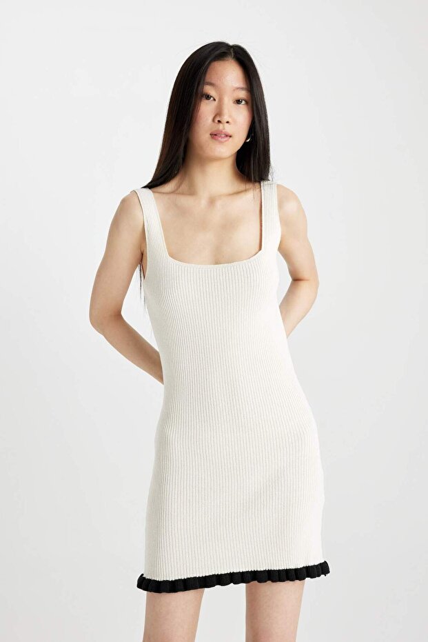 Fitted Square Neck Sleeveless Mini Ribbed Dress D3001AX24SM