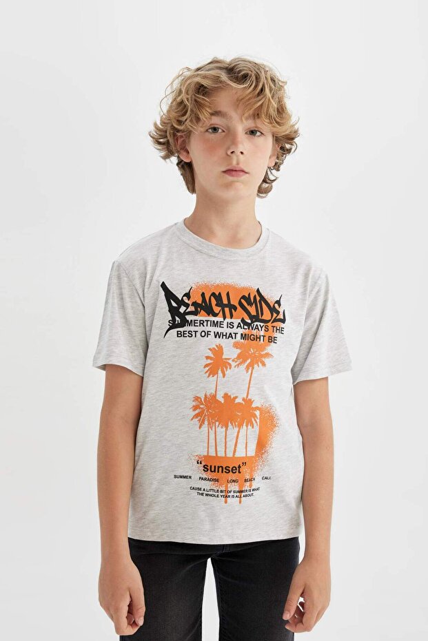 Crew Neck Printed Short Sleeve T-Shirt Boys' C4659A824Sm