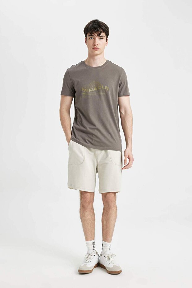 %100 Pamuk Slim Fit Dar Kesim Dar Paça Cepli Basic Düz Şort B8673AX24SM - 2