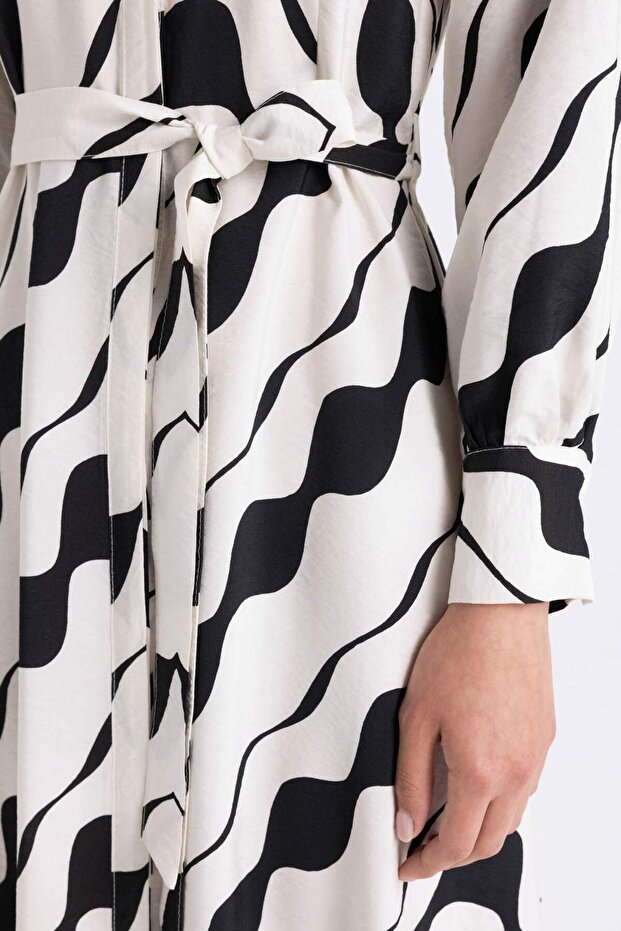 Guler cămașă imprimat cu mânecă lungă Maxi Basic rochie solidă C6160ax24sm - 5