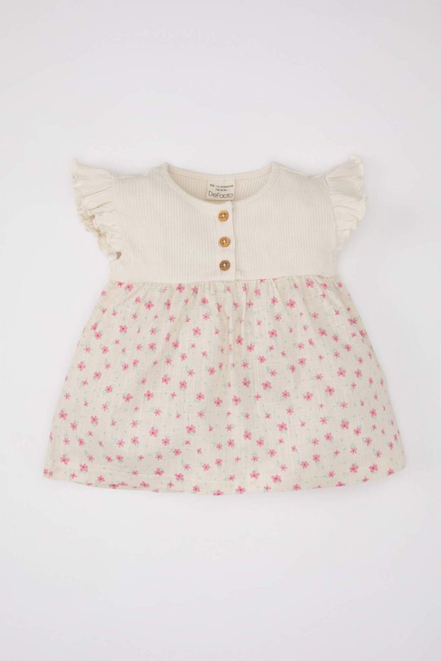 Baby Girl Crew Neck Floral Ribbed Camisole Short Sleeve T-Shirt C3985A524SM