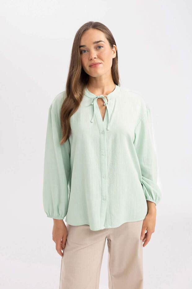 Regular Fit Crew Neck Long Sleeve Blouse C3821Ax24Sm