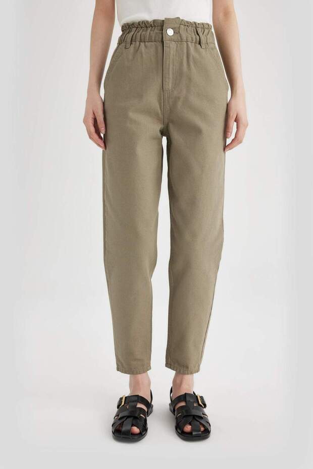 Paperbag Gabardine Trousers High Waist Pocket Basic Straight Standard Leg S2790Az24Sm