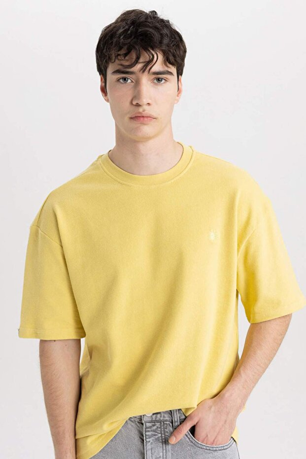 100% Cotton Oversize Wide Fit Crew Neck Printed Short Sleeve T-Shirt C0151Ax24Sm