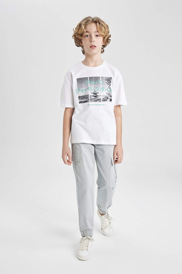 Boy's Cargo Fit Waist Lace-Up Elastic Leg Pocket Jogger Gabardine Trousers C0995A824Sp