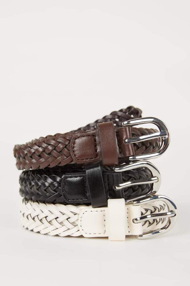 Women's Faux Leather 3-Piece Casual Belt B5303Axns