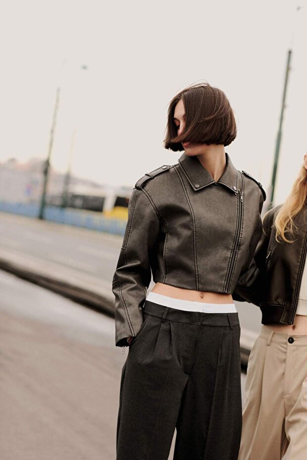 Regular Fit Faux Leather Coat B8663AX24SP