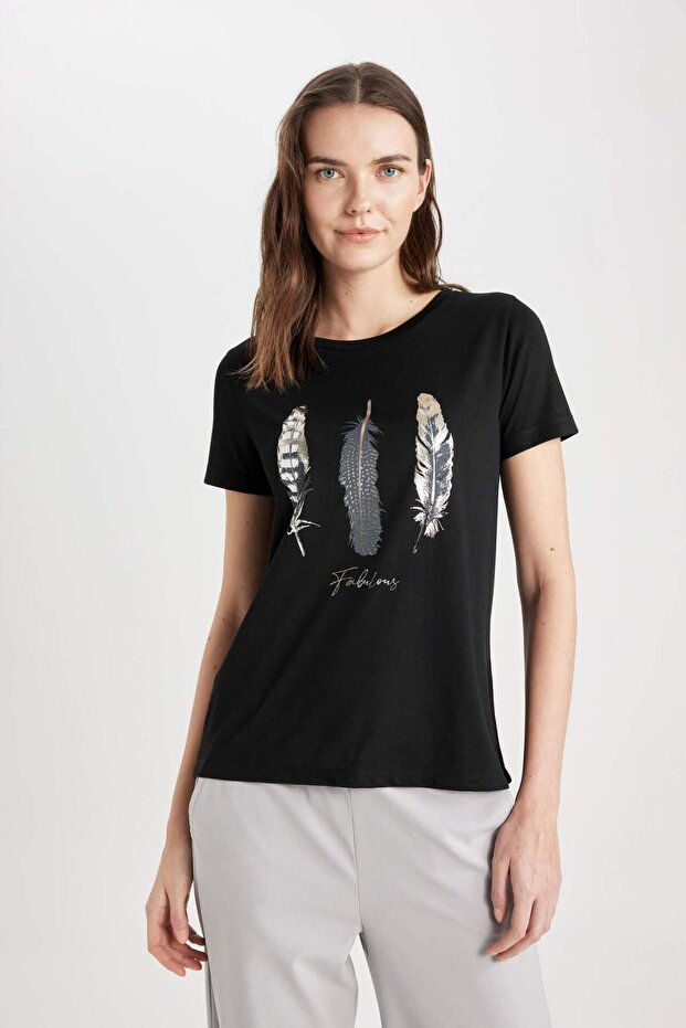 Regular Fit Bisiklet Yaka Baskılı Kısa Kollu Tişört C2110AX24SP - 3