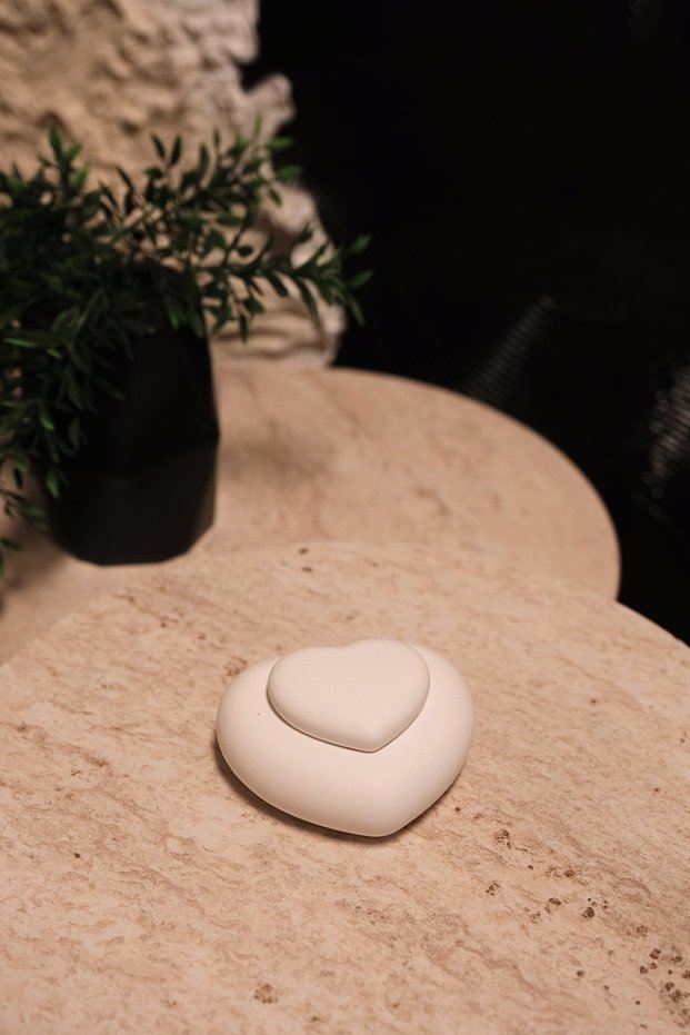 Heart Shaped Box with Lid, Candle Holder, Jewelry - Raw Stone Powder Object