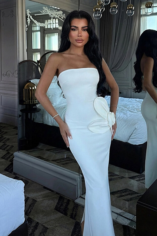 فستان دايسى أبيض بدون حمالات ATE-2603