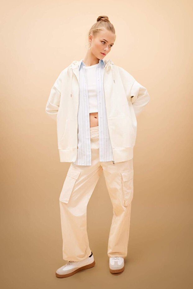Gabardine Pants Straight Fit Standard Size High Waist Cargo Pocket B0625Ax24Sp