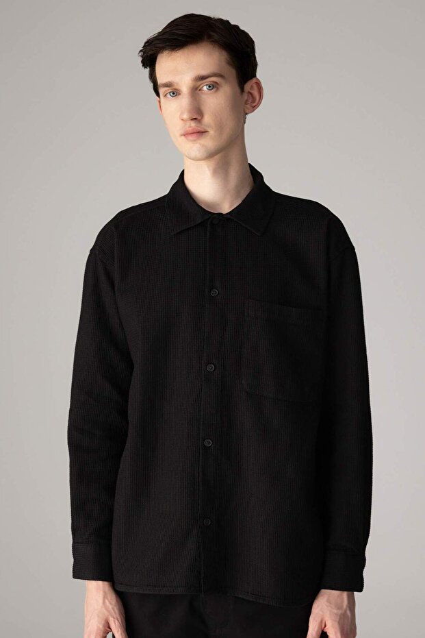 Oversize Wide Fit Polo Neck Cotton Long Sleeve Shirt C2841Ax24Sp