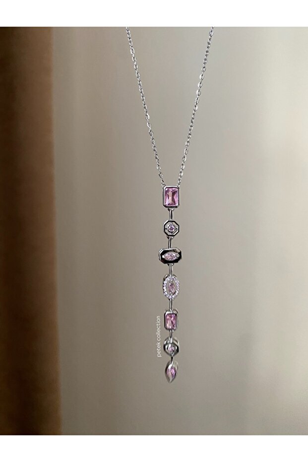 Colorful Stone Y Necklace Low-Cut Necklace (Steel)