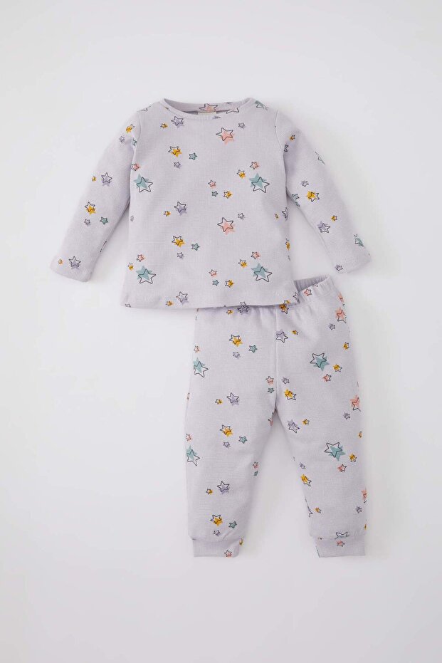 Baby Girls Pajamas Set Waffle Star Pattern Long Sleeve Top with Elastic Waist Long Bottom C0660A524Sp