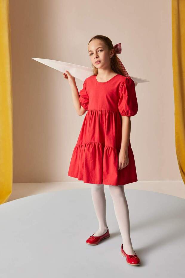 Girls' Short-Sleeve Red Dress B6927a824sm
