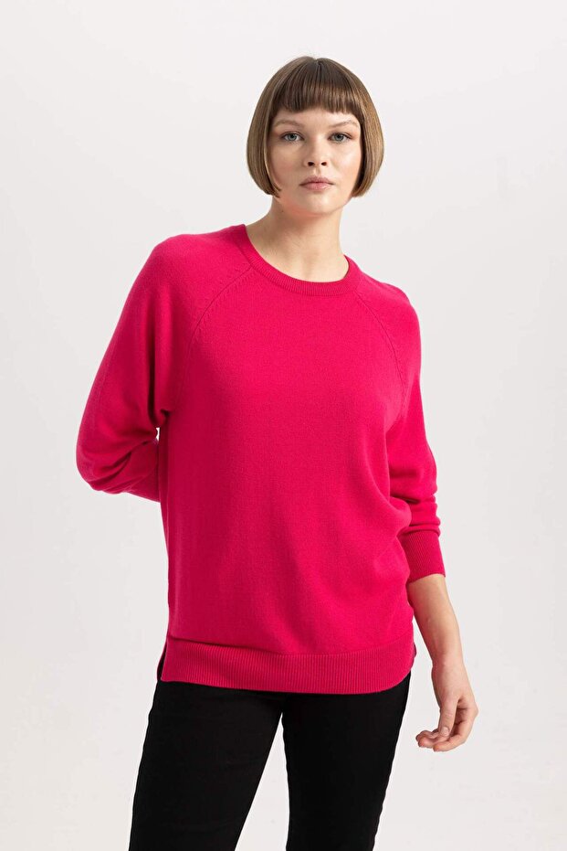 Relax Fit Crew Neck Basic Plain Knit Sweater X3066Az23Wn