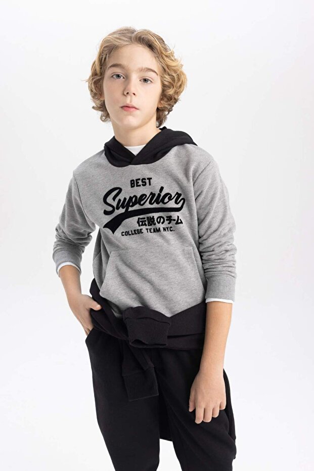 Boy's Printed Hooded Thick Sweatshirt B9001A823Cw