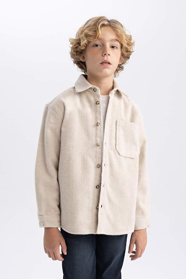 Oversize Wool Look Long Sleeve Shirt for Boys B7962A823Wn