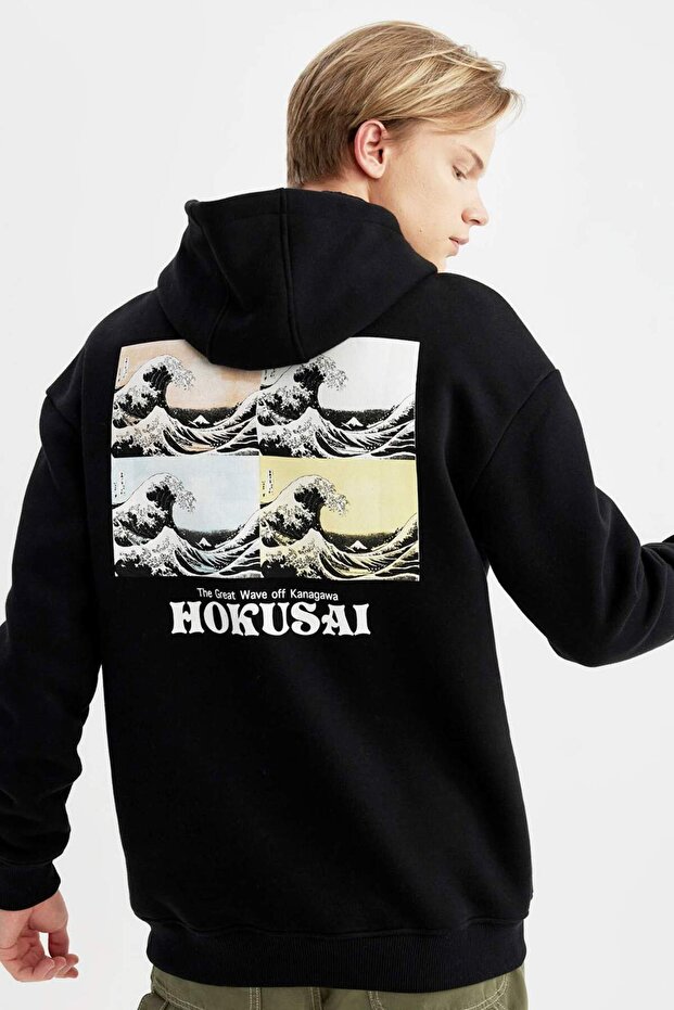 Art Hokusai Boxy Fit Hooded Back Printed Sweatshirt B0371Ax23Cw