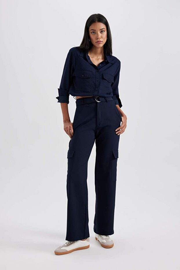 Straight Fit Cargo Pocket Li High Waist Straight Leg Trousers B3059Ax23Au