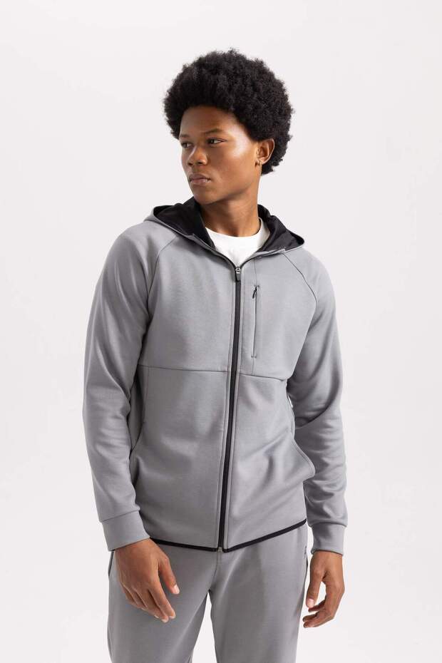 Slim Fit Slim Fit Hooded Skuba Scuba Fabric Zipper Athlete Sweatshirt A6956Ax23Au