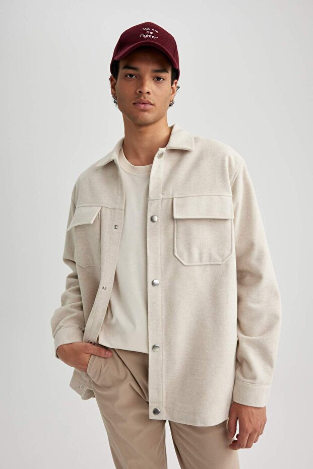 Relax Fit Lumberjack Basic Plain Pocket Long Sleeve Shirt Jacket A6876Ax23Au