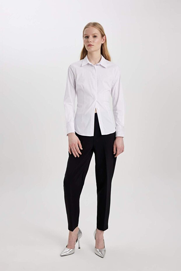 Fitted Uzun Kollu Basic Gömlek Y4651AZ23AU - 2